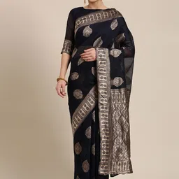 Mitera Woven Design Zari Linen Blend Banarasi Saree-52
