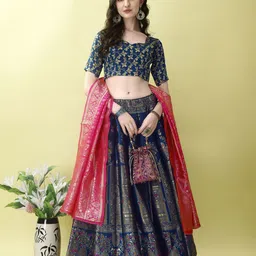 JULEE Ready to Wear Art Silk Jacquard Lehenga & Unstitched Blouse With Dupatta-image-49