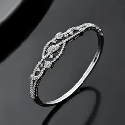 Voylla Royal Crest Women Rhodium-Plated American Diamond-Studded Bangle-Style Bracelet-picture-6