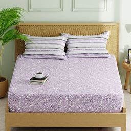 KOPA Purple & White Floral 152 TC Queen Bedsheet with 2 Pillow Covers-image-8