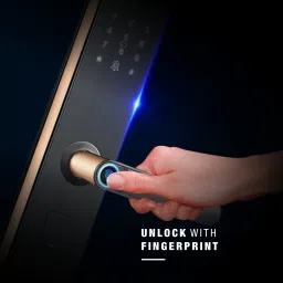 OZONE Smart External Door Lock for Wooden & Metal Doors with 5-way Access Mobile App:: Fingerprint:: Password:: RFID Card and Emergency Key | Rose Gold Smart Door Lock image 2