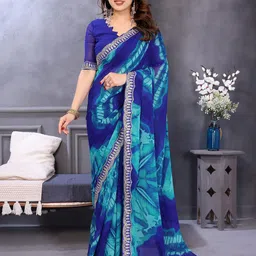 Ambuja International Tie and Dye Embroidered Pure Georgette Saree-image-72