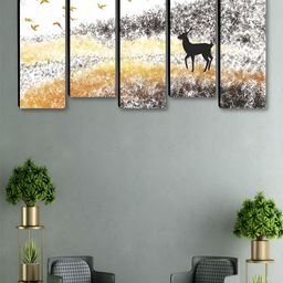 Aura White & Yellow 5 Pieces Wooden Animals Wall Paintings-image-86