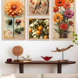 Kotart Brown & Green 4 Piece Wood Floral And Botanical Wall Paintings-picture-20