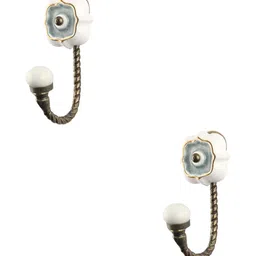 IndianShelf White & Grey 2 Pieces Ceramic Solid Wall Mounted Hooks-picture-31