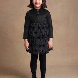 One Friday Girls Self Design Fit and Flare Dress-image-0
