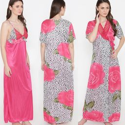 PHALIN Women Multicoloured Satin Printed Nightdress-image-92