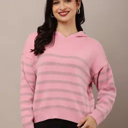 NoBarr Women Striped Hooded Pullover Sweatshirt-image-37
