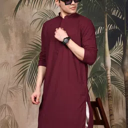 Sangria Men Maroon Chikankari Kurta Set-picture-43