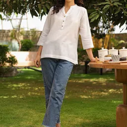 Rain & Rainbow Mandarin Collar Pure Cotton Top-picture-24