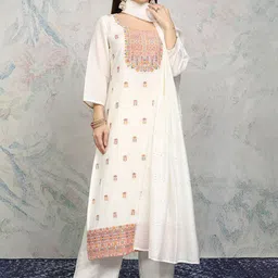 Vishudh Women Ethnic Motifs Embroidered Regular Thread Work Kurta with Trousers & With Dupatta-picture-44