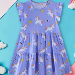 INCLUD Girls Cartoon Characters Printed Flutter Sleeve Fit and Flare Dress-11