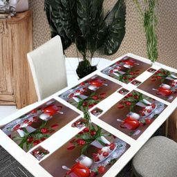 REVEXO Brown & Red 12 Pieces Printed Table Placemats & Coasters-28