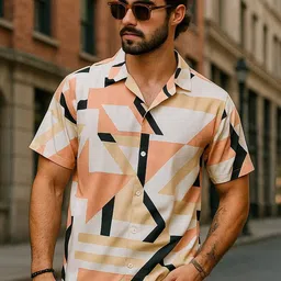 MARMIC FAB Men Classic Fit Geometric Printed Spread Collar Casual Shirt-picture-0
