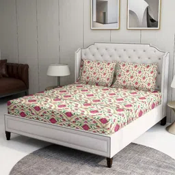 BOMBAY DYEING Pink & Beige Floral 120 TC Queen Bedsheet with 2 Pillow Covers-image-40