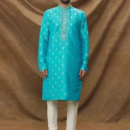 Samyukta Singhania Men Floral Embroidered Regular Thread Work Kurta with Trousers-picture-18