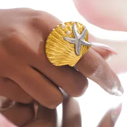 rubans voguish Rubans 18K Gold-Plated Stainless Steel Tarnish-Free Waterproof Adjustable Shell Pearl Ring-picture-17