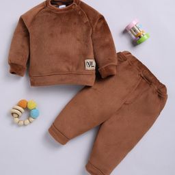 Moms Love Infant Boys Ribbed Velvet-Finish Pure Cotton Sweatshirt With Joggers-image-51