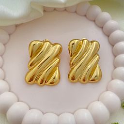 ISHKAARA Gold Plated Wave Contemporary Studs Earrings With Stainless Steel-15