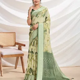 Ishin Floral Printed Pure Chiffon Saree-image-88