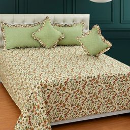 MORADO Beige & Red Floral Polycotton 5 Piece Double King Superfine Bedding Set-3
