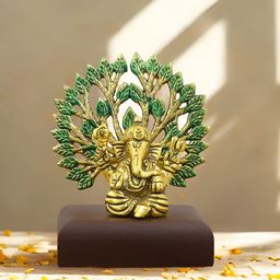 INTERNATIONAL GIFT Gold-Toned & Green Lord Ganesh Religious Metal Idol Showpiece-picture-16