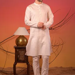 Rangkathaa Mandarin Collar Linen Kurta With Trousers-image-23