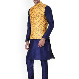 Sadree Mandarin Collar Dupion Silk Kurta And Churidar With Nehru Jacket Set image 4