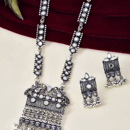 VOJ Silver-Plated Stone-Studded & Beaded Jewellery Set-18