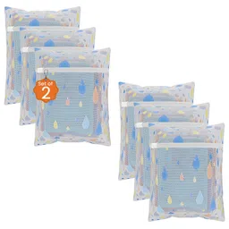 Kuber Industries White & Blue 6 Pieces Drop Printed Reusable Laundry Bags With Zipper-42