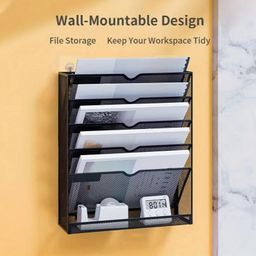 Snivy Mesh Wall Magazine Rack - 5-Tier Mesh Wall Hanging File Holder Organizer - Mesh Wall Mount Shelf Storage Space Saving Rack - Metal Mesh Desk Organizer for Office Home image 4