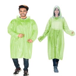 FabNext - Men/Women PVC Transparent Water Proof Reusable Rain Poncho with Adjustable Hood and Reflector at Front & Back for Night Visibility Free Size Light Green Color Pack of 1 image 1