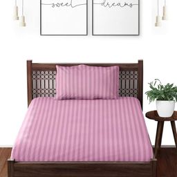 Enchant Home Pink Striped 250 TC Single Bedsheet with 1 Pillow Covers-image-72