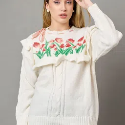 KASMA Women Floral Self Design Woollen Pullover Sweater-picture-25
