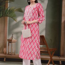 Sangria Floral Printed Round Neck Straight Kurta-image-66