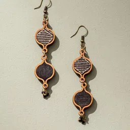 WHE Wooden Artificial Beads Beaded Contemporary Shaped Drop Earrings-34