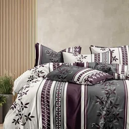 Ariana Purple & White Floral 140 TC King Bedsheet with 2 Pillow Covers-image-78