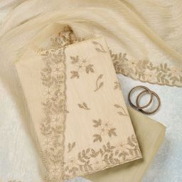 Koskii Floral Embroidered Beads and Stones Tissue Unstitched Dress Material-image-8