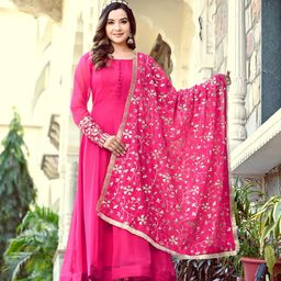 GRISHU COLLECTION Floral Embroidered Georgette Anarkali Kurta With Trouser & Dupatta-image-25