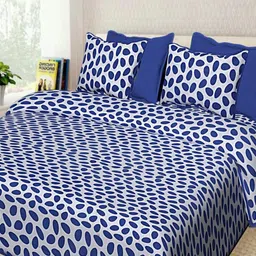 Aura Blue & White Polka Dots Pure Cotton 144 TC Queen Bedsheet Set 2.1m x 2.3m-image-93