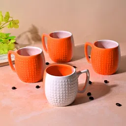 Storepedia Orange & White Solid Ceramic Matte Cups Set of Cups and Mugs-image-40