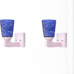 1ST TIME Pack of 2 Blue & White Printed Glass Cylinder Shaped Wall Lamp-picture-37