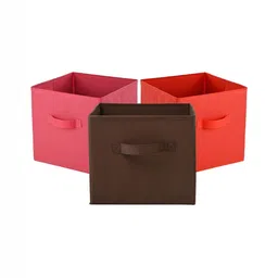 Aura Pink Set of 3 Regular Square Foldable & Multipurpose Wardrobe Storage Box Organizer-108