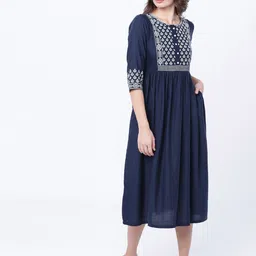 Vishudh Women Ethnic Motifs Printed Gathered A-Line Midi Dress-image-6