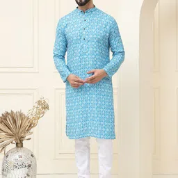 SOJANYA Men Ethnic Motifs Printed Regular Pure Cotton Kurta with Churidar-picture-15