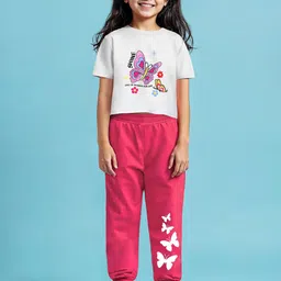 HERE&NOW Girls Round Neck Crop Top With Jogger-16