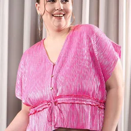 CURVE BY KASSUALLY Women Striped V-Neck Top-picture-11