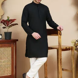 Anouk Rustic Band Collar Pure Cotton Straight Kurta With Pyjamas-image-61