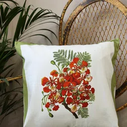 Crown of Poppies Blooming Garden Red Floral Printed Cotton Square Cushion Covers-18