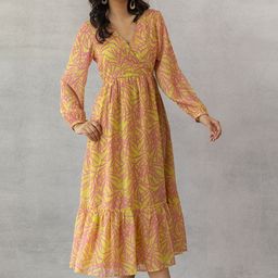 Polago Clothing Floral Print Puff Sleeve Georgette A-Line Midi Dress-picture-17